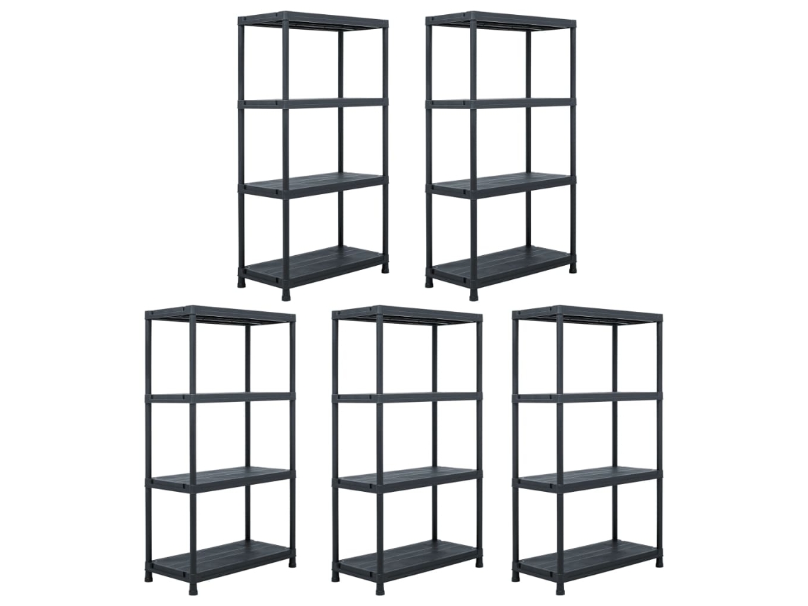 Conjunto 5 Storage Shelf, Storage Shelves Vidaxl Preto Plástico (60 X 30 X 138 Cm)