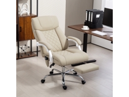 Cadeira De Massagem De Escritório Reclinável 66x70x112-120cm Bege Com Costas Altas, Apoio De Pés E Rodas