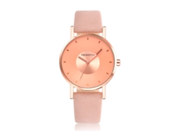 Relógio de Pulso Feminino Round Quartz de Couro Pu Rosa Estilo Minimalista
