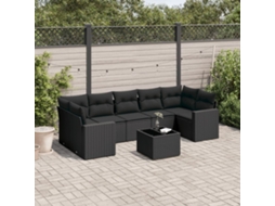 8 Pcs Conjunto Sofás De Jardim Com Almofadões Vime Pe Preto Dkd Home Decor