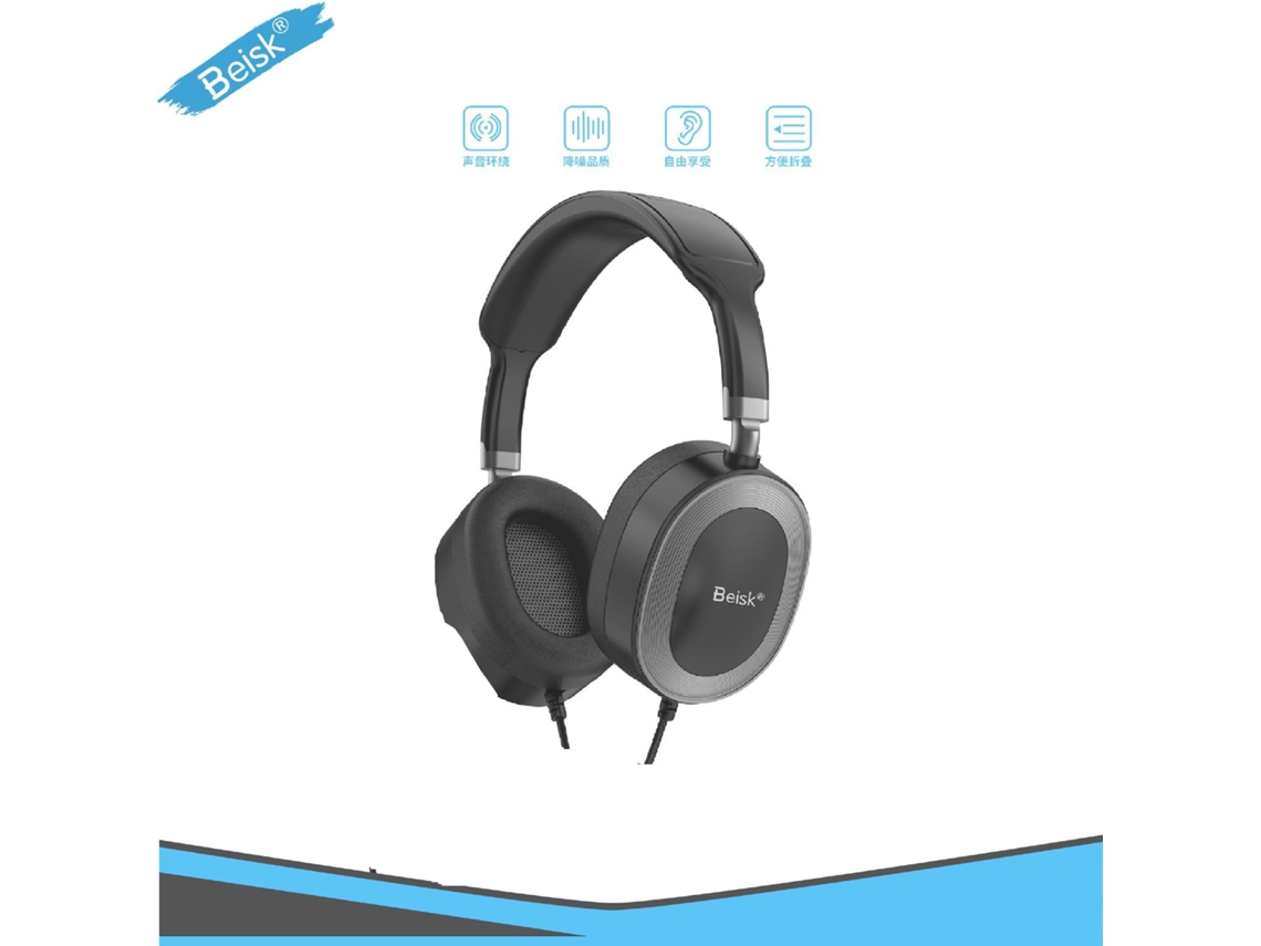 3.5mm Jack Preto Prata Padrão Dobrável Over Ear Fones De Ouvido Com Fio Beisk