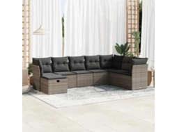 Vidaxl 8 Pcs Conjunto Sofás De Jardim C/ Almofadões Vime Pe Cinzento