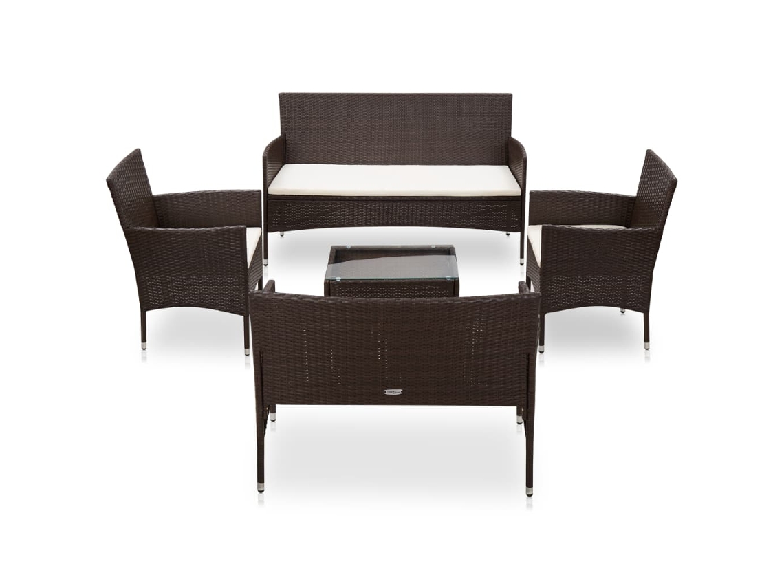 Conjunto 5 Peças Lounge Jardim C/ Almofadões Vime Pe Marrom Dkd Home Decor