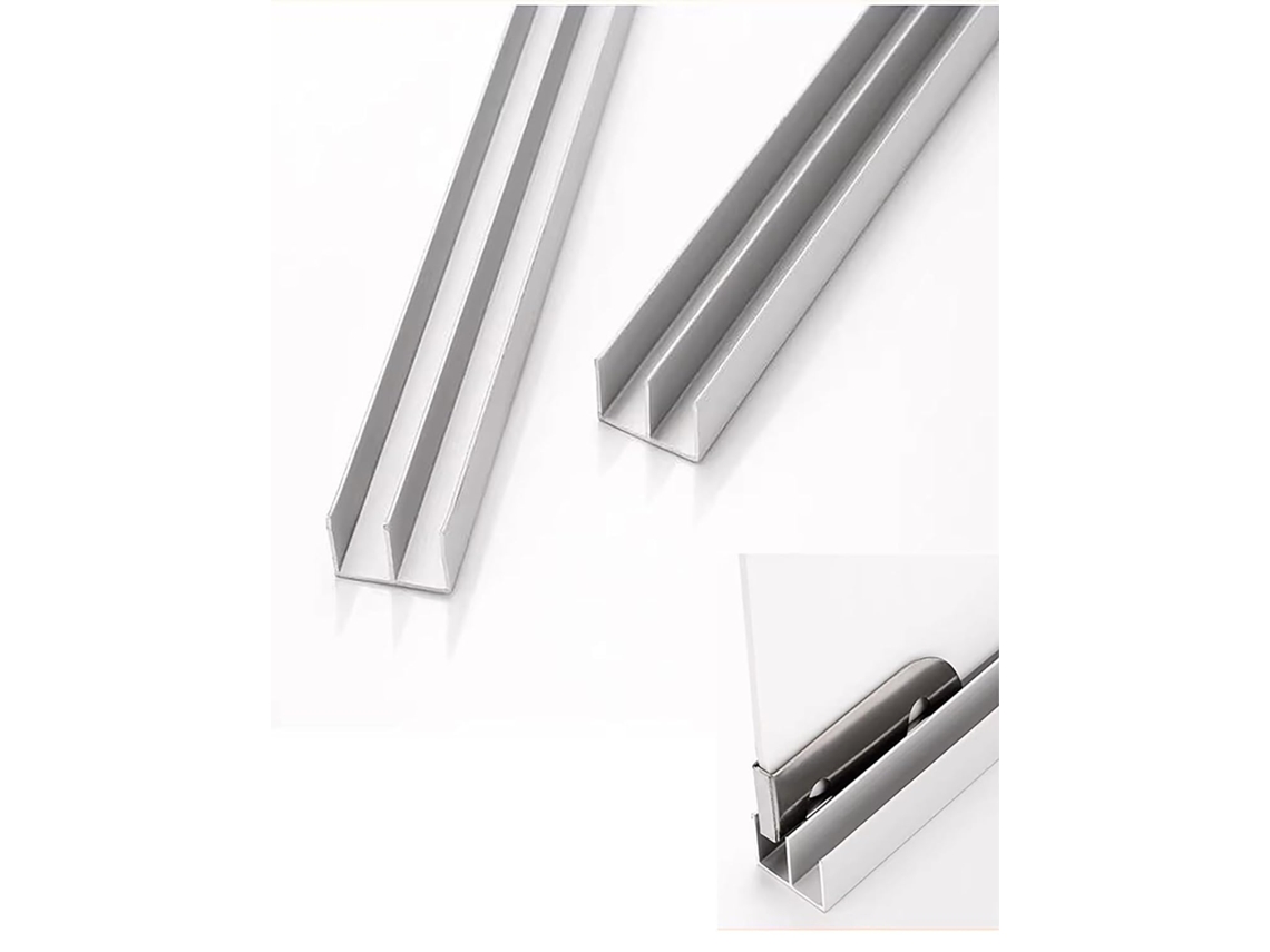 Conjunto De Trilhos Alumínio Para Janelas Correr, Para Painéis De Vidro 5a 6mm Espessura, Com Sistema Duplo E Largura De