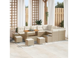 Vidaxl Conjunto De Sofá De Jardim Com Almofada 13 Pcs Bege Vime Pe