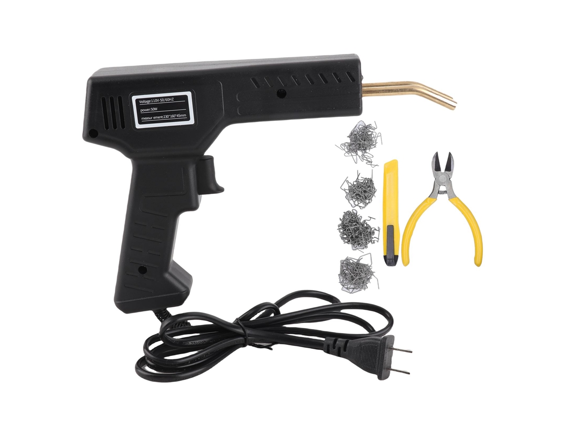 Máquina De Reparación De Plástico Automotriz 50w Hot Stapler Para Parachoques Coche Kit Con 4 Tipos De Clavos Plug Us 110-130v Negro