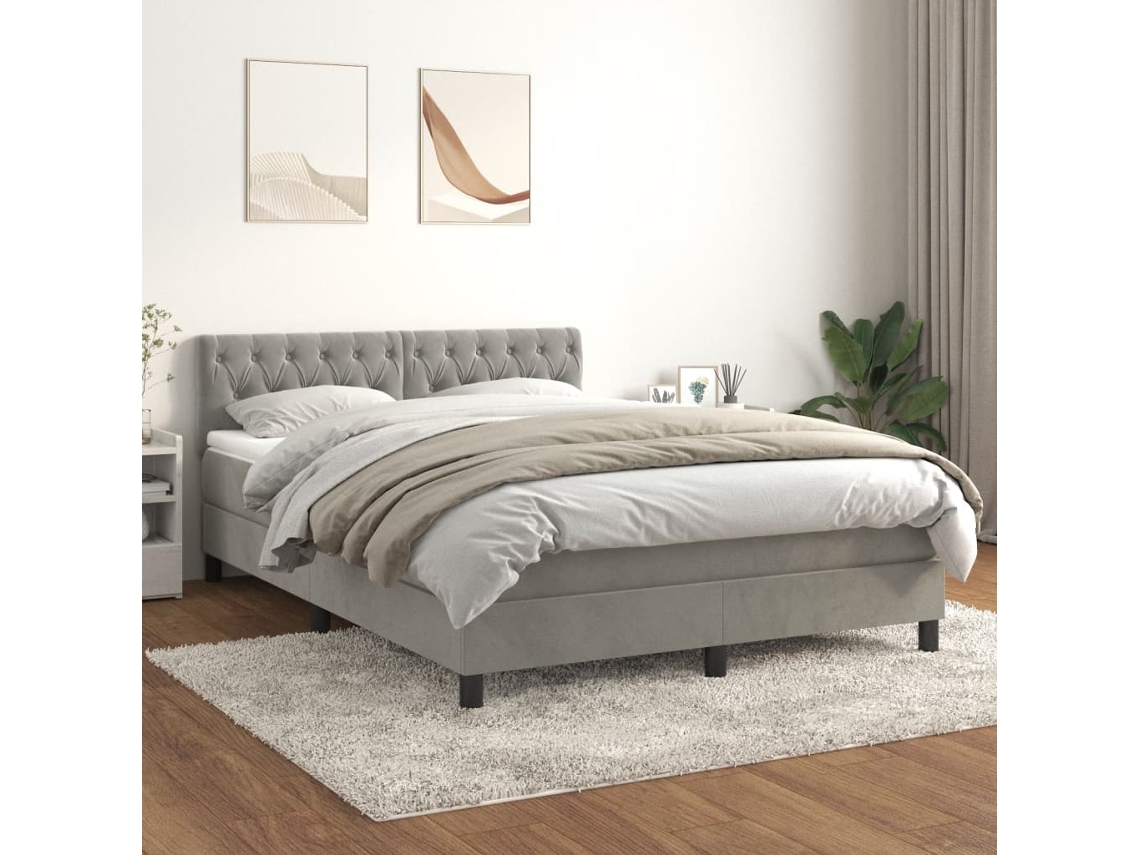 Vidaxl Cama Com Molas/colchão 140x200 Cm Veludo Cinzento-claro