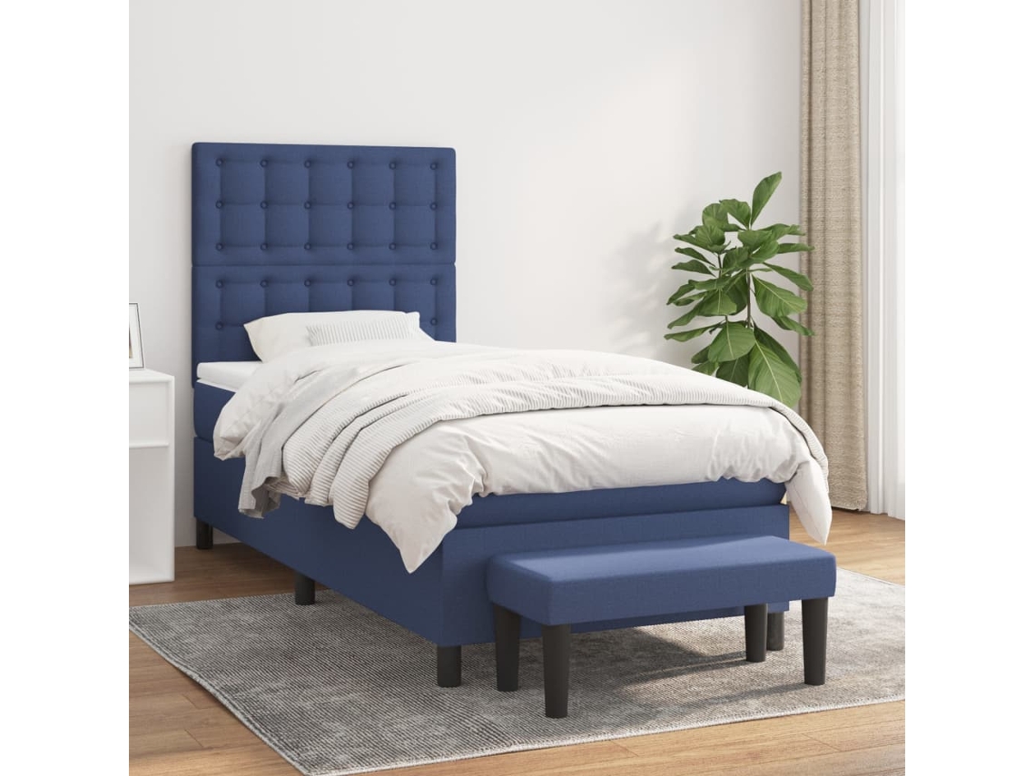 Cama Com Molas/colchão 80x200 Cm Tecido Azul