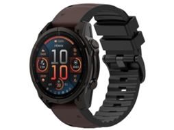 Bracelete Para Garmin (26mm) - Silicone E Nylon Híbrido Com Couro - Liberação Rápida - Duas Cores Couro Marrom Escuro + Silicone