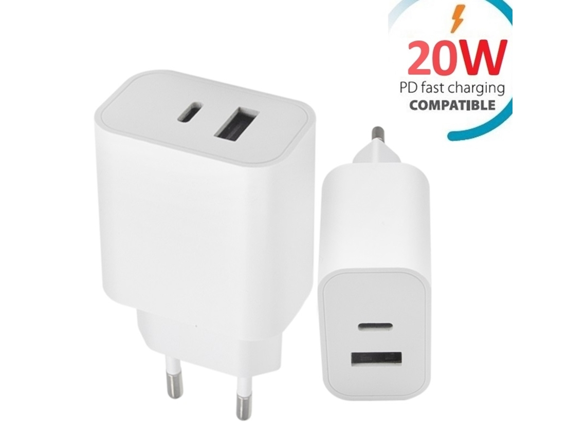 Carregador Rápido Compatível Com Iphone, Pd, Qc 20w, Porta Dupla Usb-c