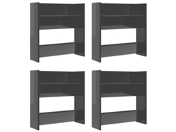 Conjunto de 4 Sapateiras de Parede Derivadas da Madeira Cinza Brilhante MAISON EXCLUSIVE