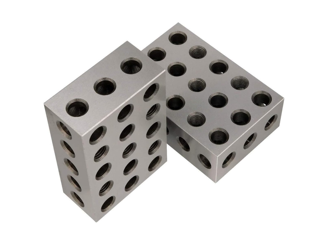 Conjunto De 2 Blocos Paralelos De Aço Temperado De Precisão, 1-2-3 Polegadas, Com 5 Furos Roscados.