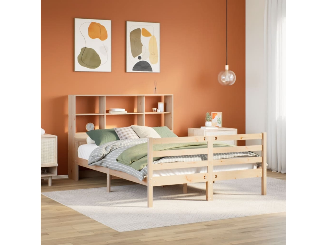 Cama Com Estante Sem Colchão 160x200 Cm Pinho Maciço