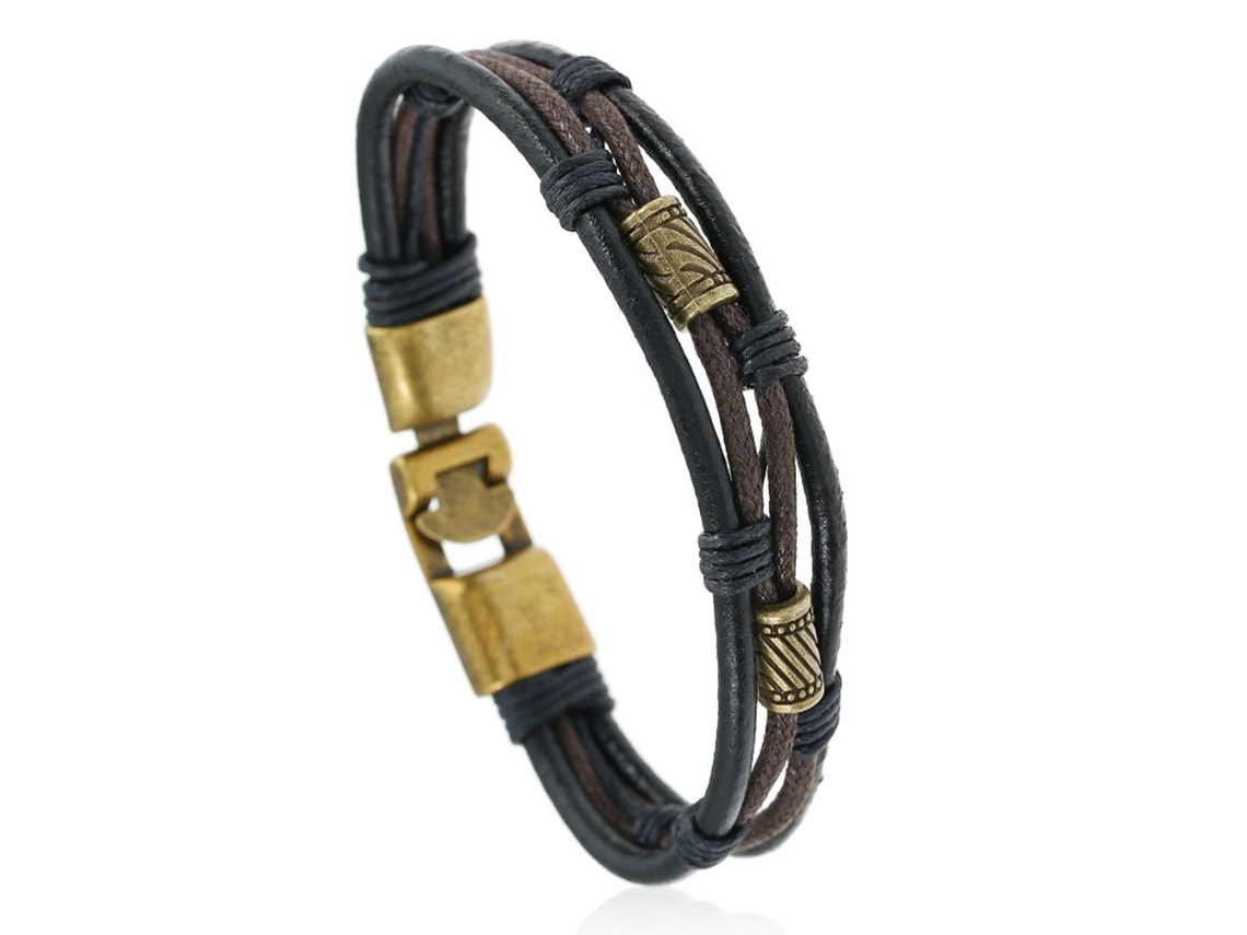 Pulseira De Couro Vintage Multicamadas Unissex