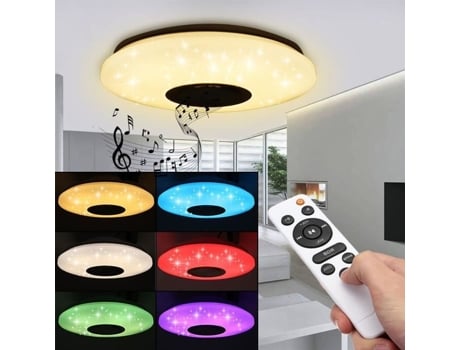 Luz de teto LED com alto-falante Bluetooth, lâmpada de montagem no teto com controle remoto aplicativo de telefone, 36W ONEVER