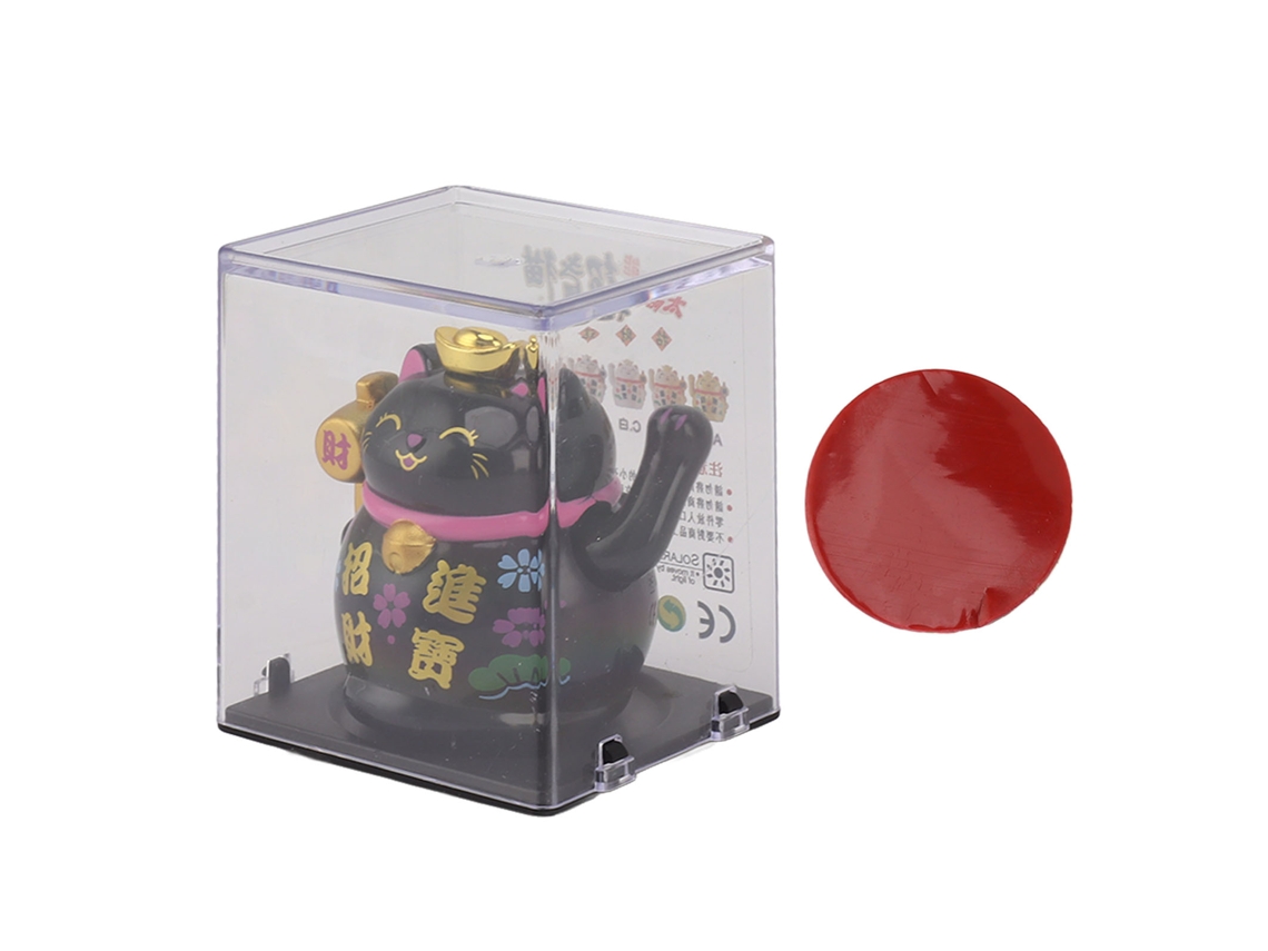 2026 figura de Gato da Sorte com Painel Solar de 2 Polegadas, Adorno de Mesa para Casa, Preto