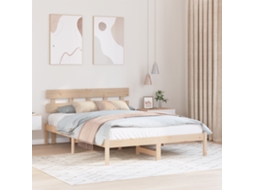 Estrado De Cama Com Cabeceira 140x200 Cm Madeira Maciça De Pinho