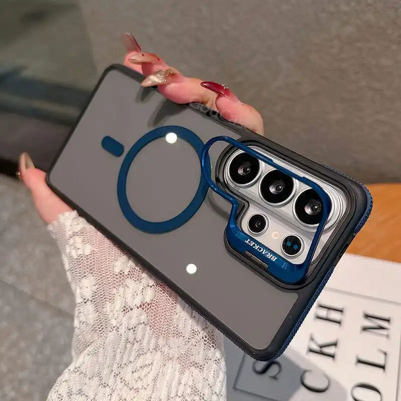 Capa Transparente Com Suporte Magnético Para Samsung Magsafe (galaxy S23 Fe Azul).