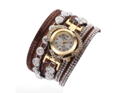 Relógio de Pulso Feminino Retro de Quartzo Multicamada com Strass Coração Marrom Duoya