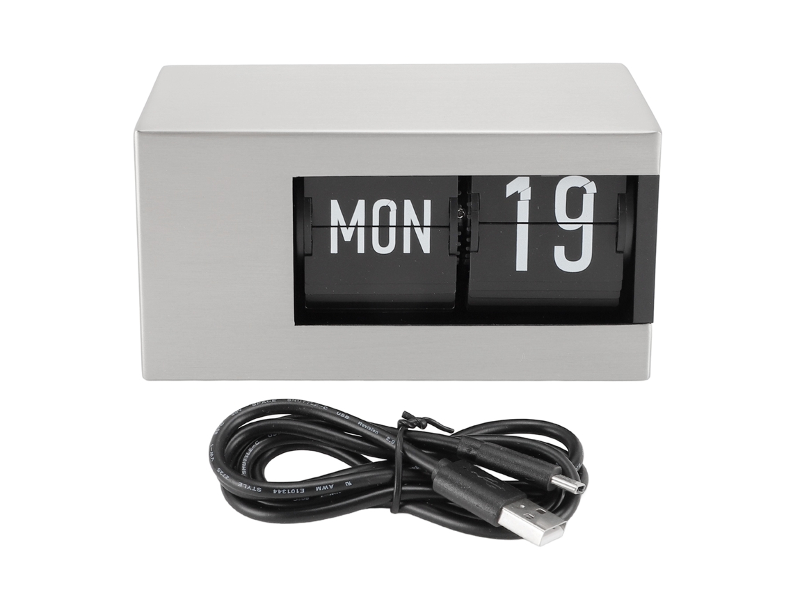 Relógio de mesa digital Baok com página virada, elegante e decorativo, para casa ou escritório, com calendário, prateado.