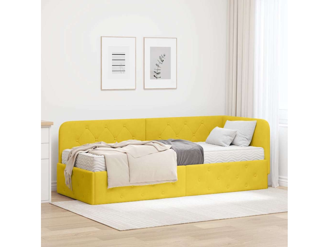 Vidaxl Estrutura De Cama De Canto Amarelo 80 X 200 Cm Veludo