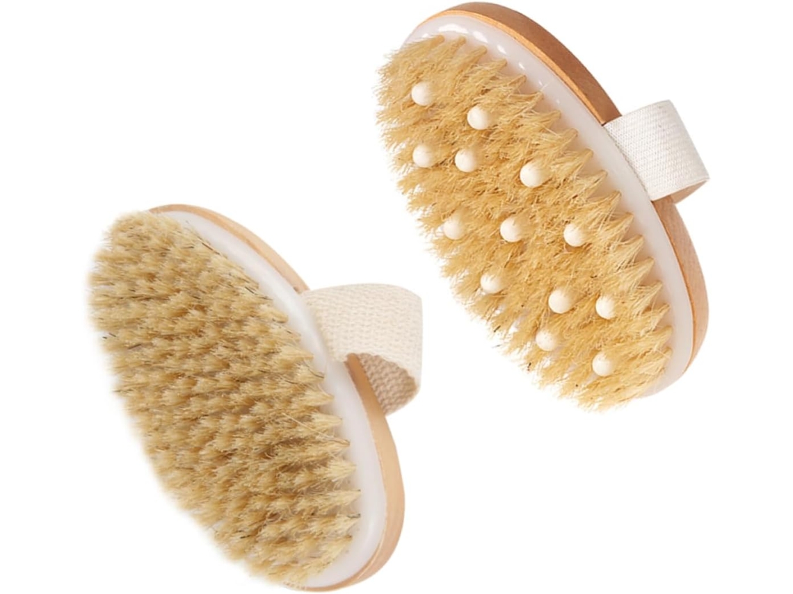 Conjunto De 2 Escovas Banho Madeira Com Cerdas Javali, Conjunto De Escovas Massagem Corporal, Esponja Esfoliante Macia E