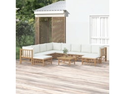 Vidaxl 11pcs Conjunto Lounge De Jardim Bambu C/ Almofadões Branco Nata
