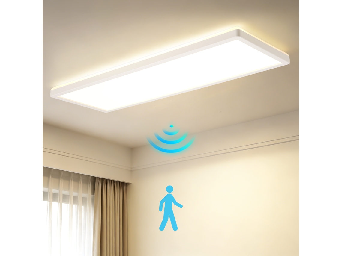Candeeiro de Teto Led Branco 58x20cm 24w 4000k com Detetor de Movimento por Radar Ideal para Oficina Corredor Cozinha e Sala de Estar ZMH