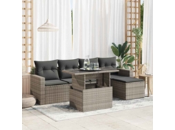 Vidaxl 6 Pcs Conjunto Sofás de Jardim com Almofadões Vime Cinzento