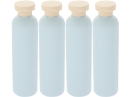 Conjunto De 4 Frascos De Loção Recarregáveis De 260ml Em Plástico Leve Azul Claro Com Tampas.