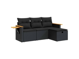 Conjunto de 4 Sofás para Jardim com Almofadões Vime Pe Preto MAISON EXCLUSIVE (N/A)
