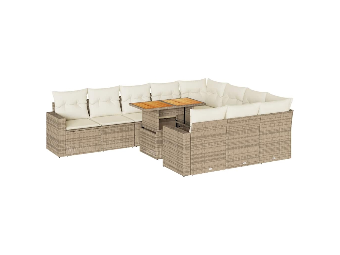 Conjunto de 11 Sofás de Jardim com Almofadões Vime Pe Bege MAISON EXCLUSIVE