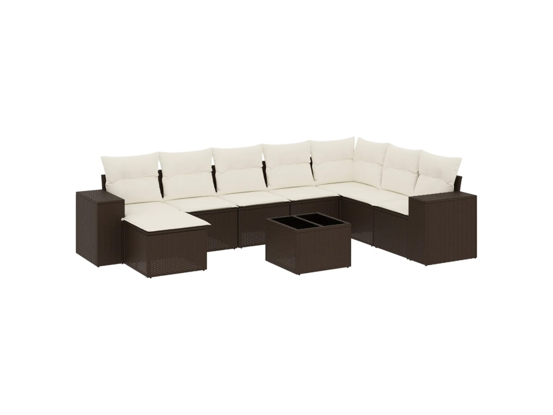 Conjunto de 9 Sofás para Jardim com Almofadões Vime Pe Castanho MAISON EXCLUSIVE