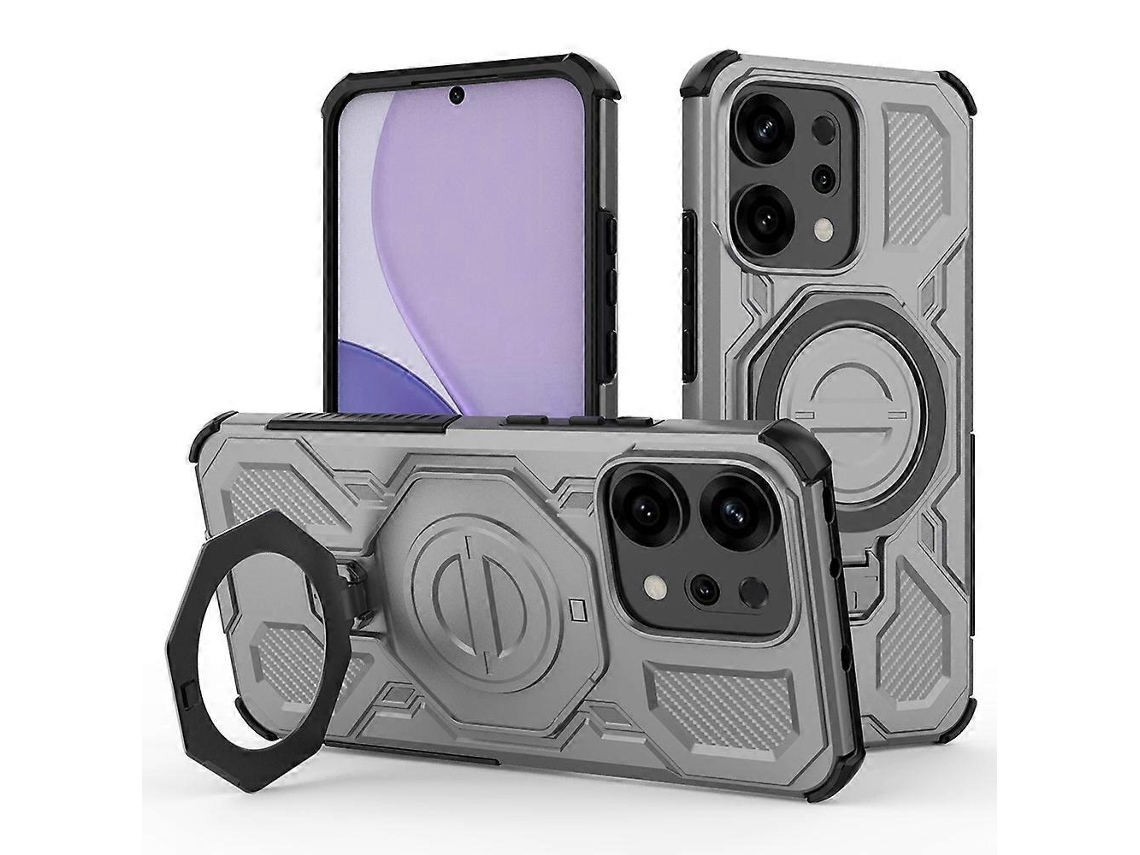 Capa Magnética Giratória De Metal Com Suporte Para Celular E Capa Traseira De Tpu Cinza Para Oppo Reno14 5g (global)