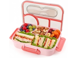 Lancheira Bento Para Adultos, 4 Compartimentos, Ideal Para Almoço E Lanches, Reutilizável, Resistente A Quedas, Rosa, Livre De Bpa