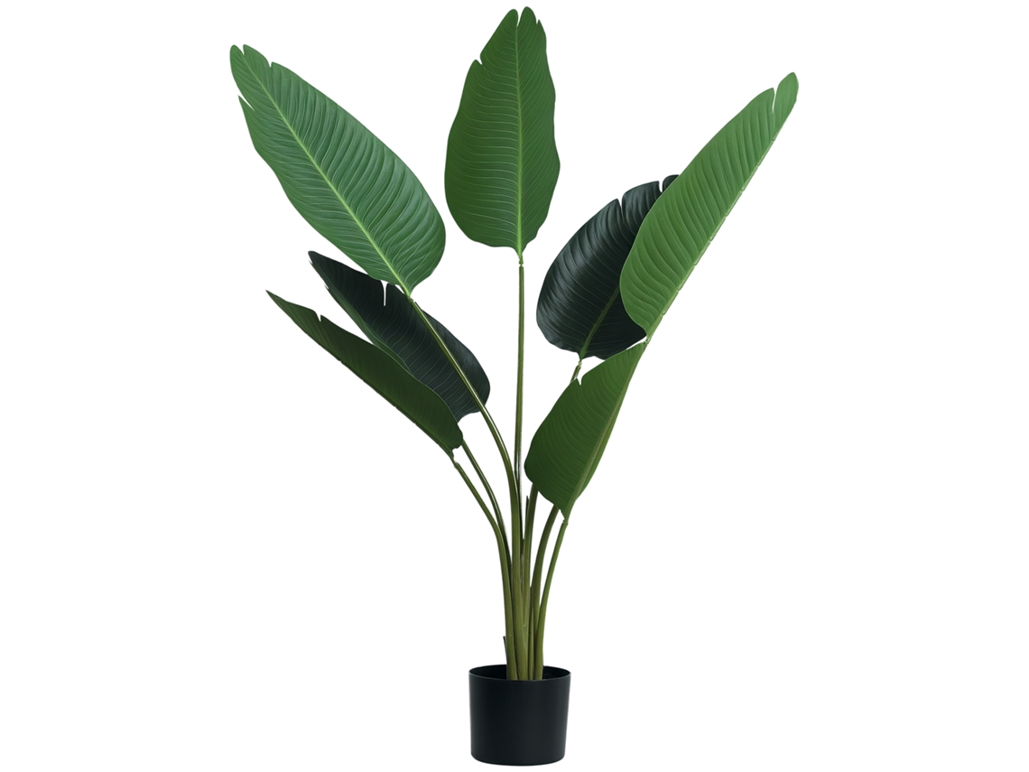Planta de Decoração Artificial de Palmeira com Vaso de 7 Folhas para Interior Ø15x120 Cm Verde Ge
