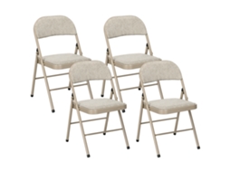 Conjunto 4 Cadeiras Dobráveis Portáteis Para Jantar, Estrutura De Aço, 45×46×78 Cm, Bege