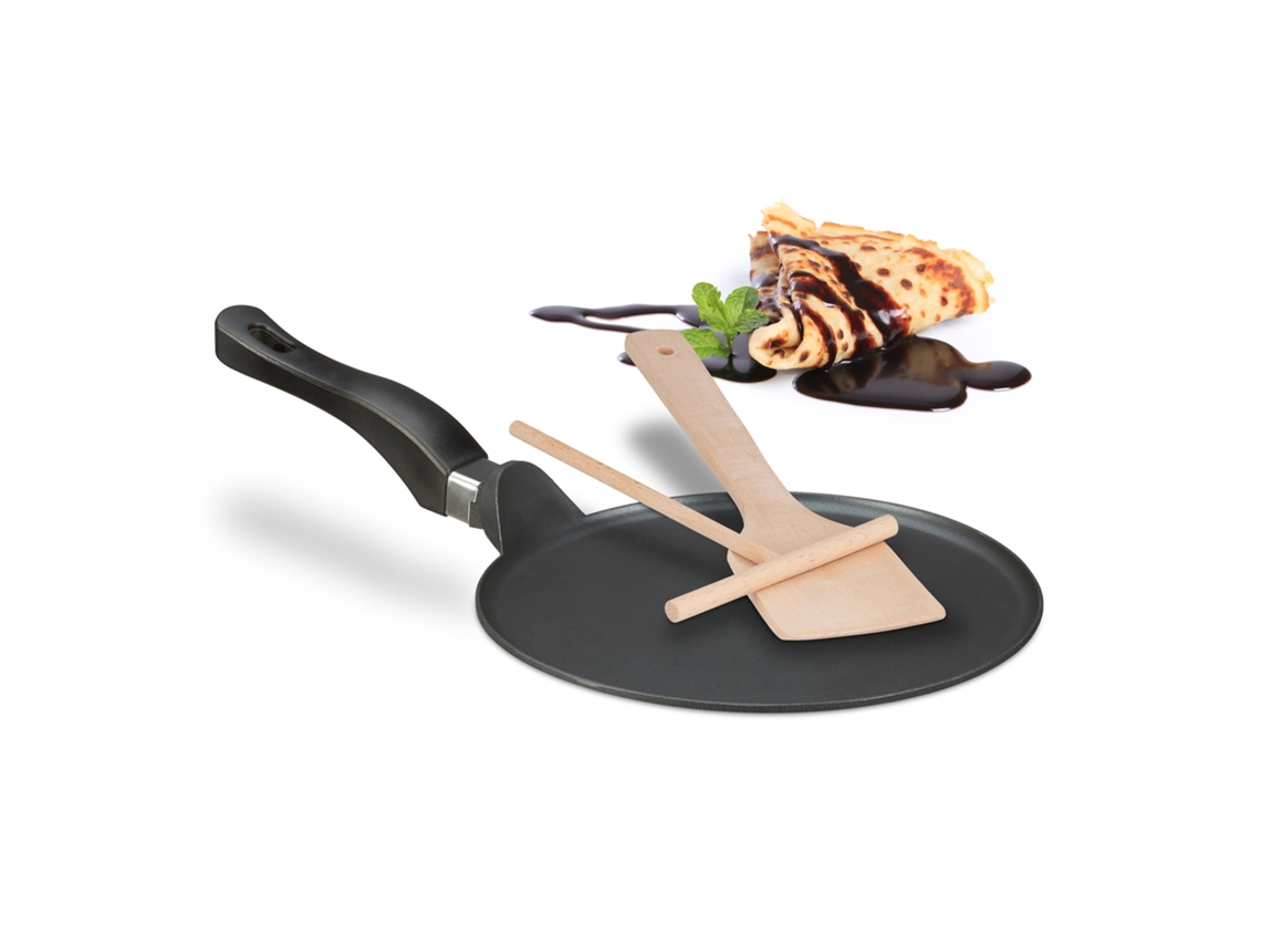 Bandeja Para Crepes Relaxdays Com Distribuidor De Massa E Espátula De Madeira, Indução, Alumínio, Ø 25 Cm, Preto