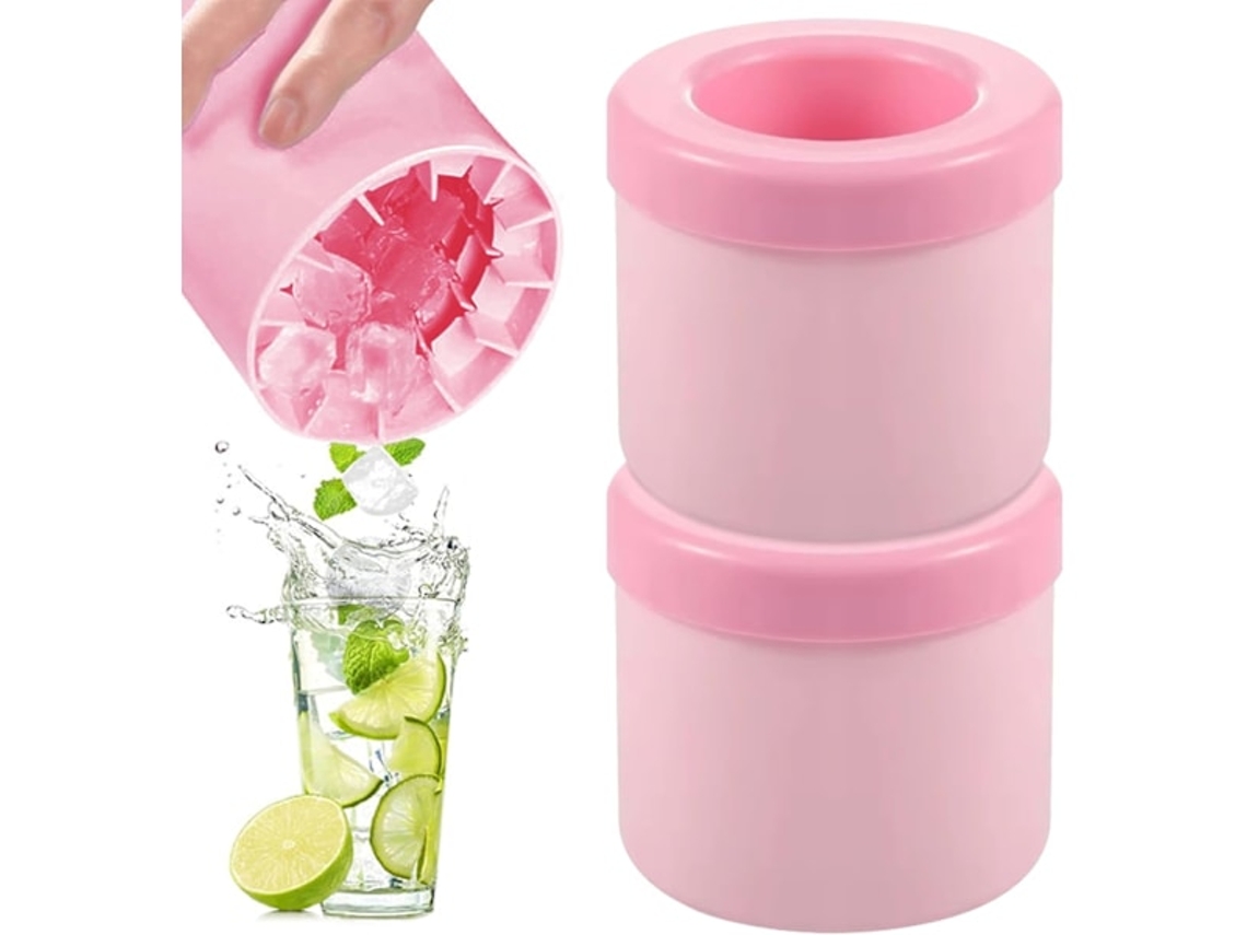 Forma De Gelo Com Trava, 2 Peças, Silicone, Rosa