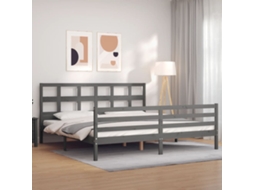 Vidaxl Estrutura De Cama Com Cabeceira 200x200 Cm Madeira Maciça Cinza
