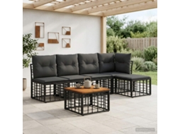 Vidaxl Conjunto De Sofás Para Exterior 6 Unid. Preto E Cinza Escuro