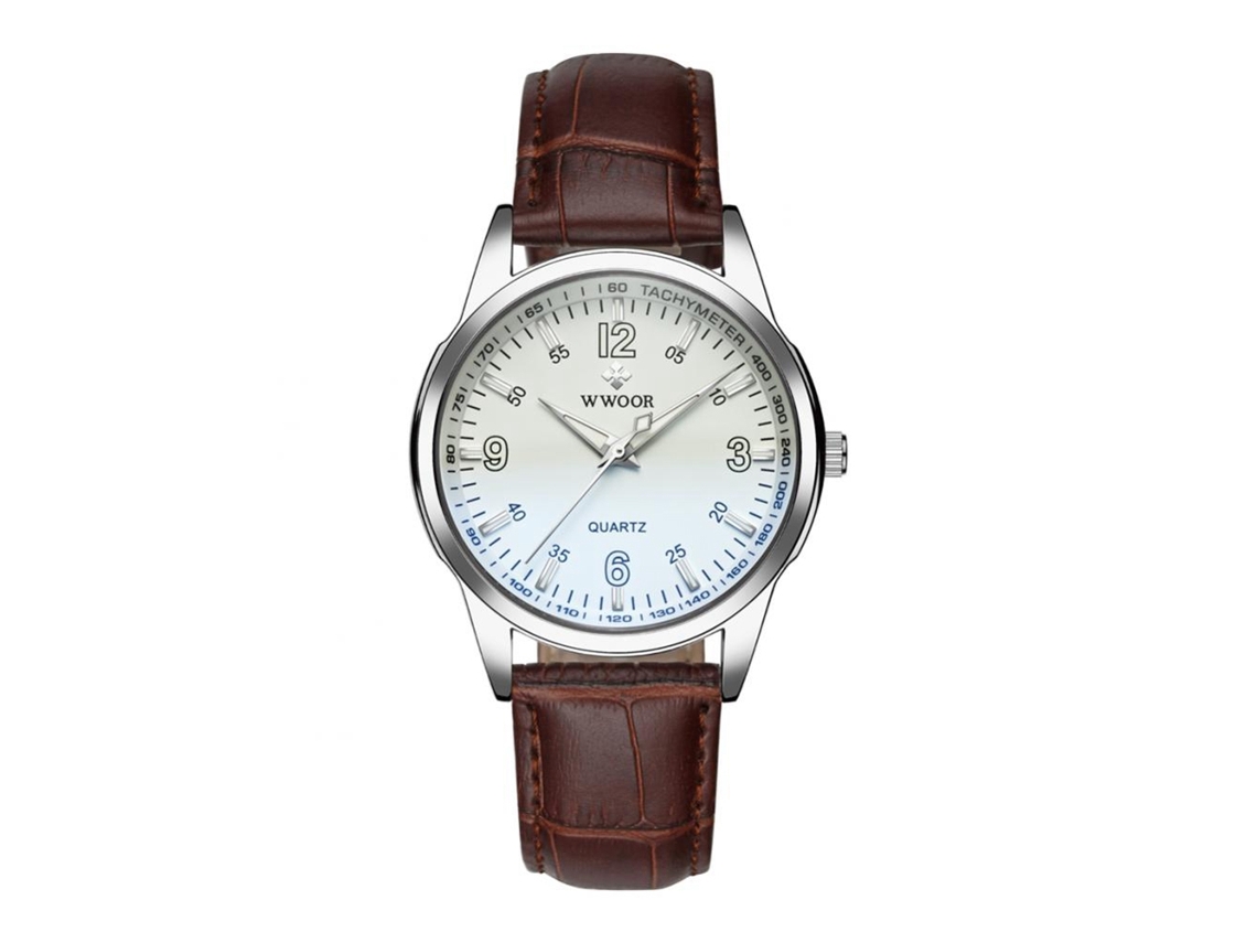 Relógio masculino de luxo para negócios, quartzo, à prova d'água, luminoso, pulseira de couro PU branca, WWOOR