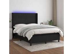 Vidaxl Cama Box Spring C/ Colchão E Led 140x190 Cm Tecido Preto