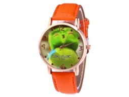 Relógio de quartzo com pulseira de couro PU, mostrador com estampa de frutas, unissex, casual (laranja)