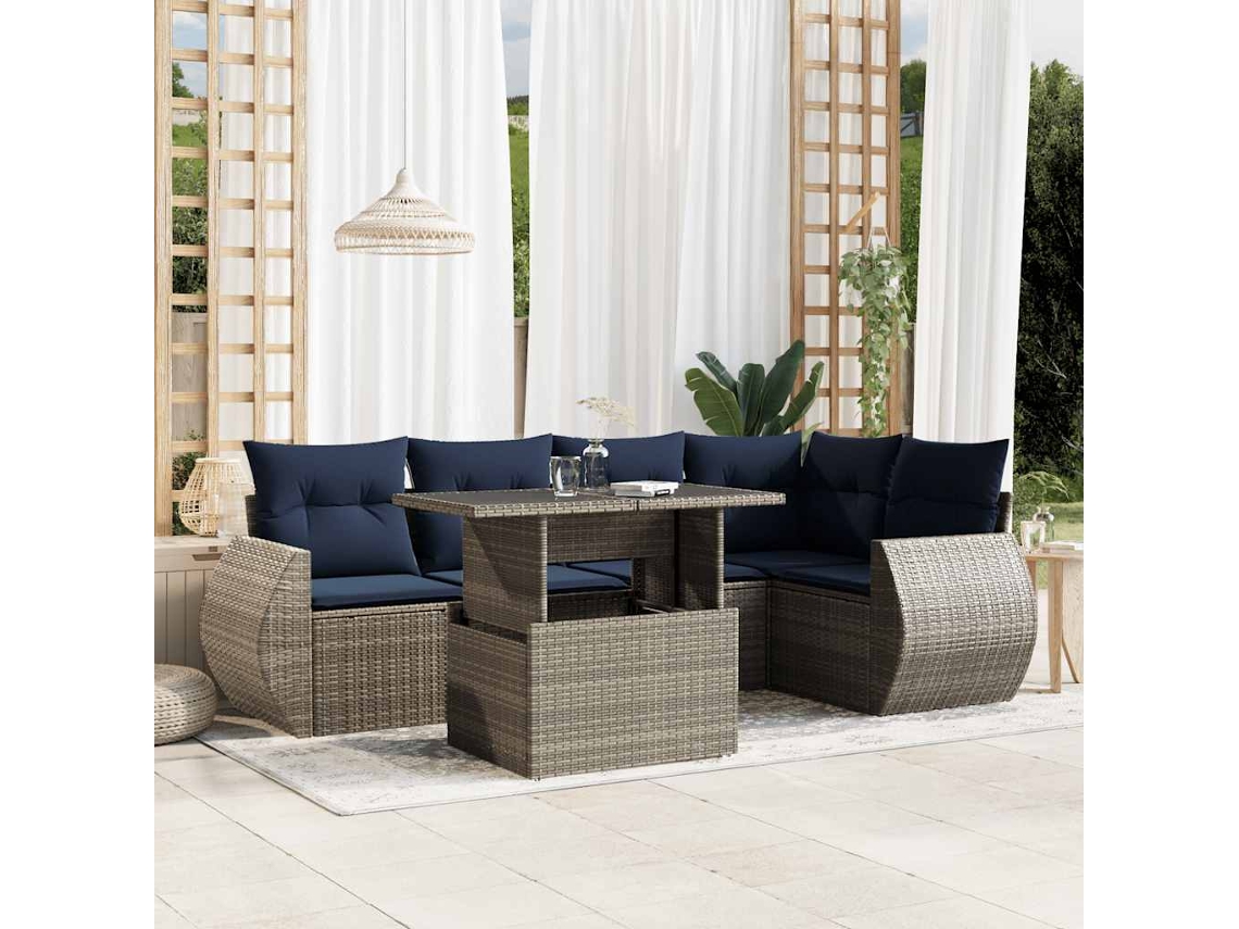 Vidaxl Conjunto De Sofá De Jardim Com 6 Peças E Almofadas Em Rattan Sintético Cinza