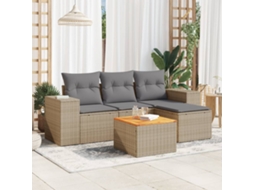 Vidaxl 5 Pcs Conjunto de Sofás P/ Jardim com Almofadões Vime Pe Bege