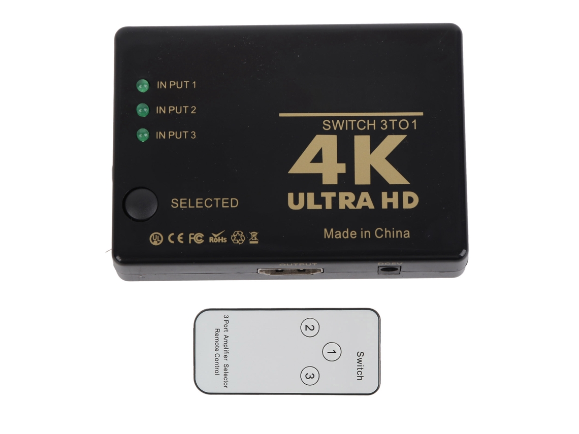 Aetheria comutador Hdmi 3 Entradas 1 Saída com Controle Remoto Suporte 4k 3d Hdcp 1.4
