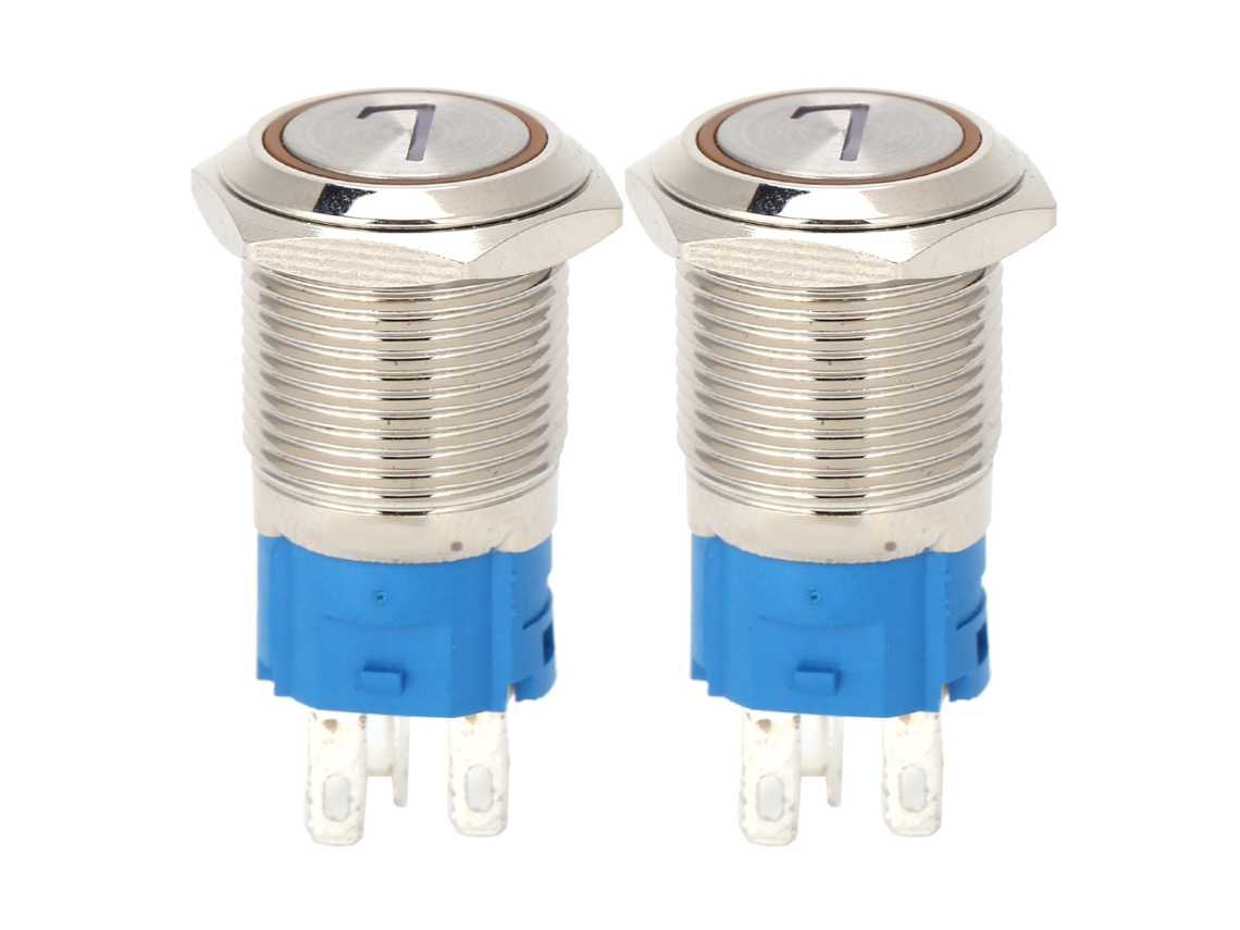 2pcs Interruptor De Botão De Aço Inoxidável 5 Pinos 16mm Auto-reset Com Luz Amarela 7220vac