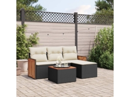 Vidaxl 5 Pcs Conjunto Sofás De Jardim Com Almofadões Vime Pe Preto