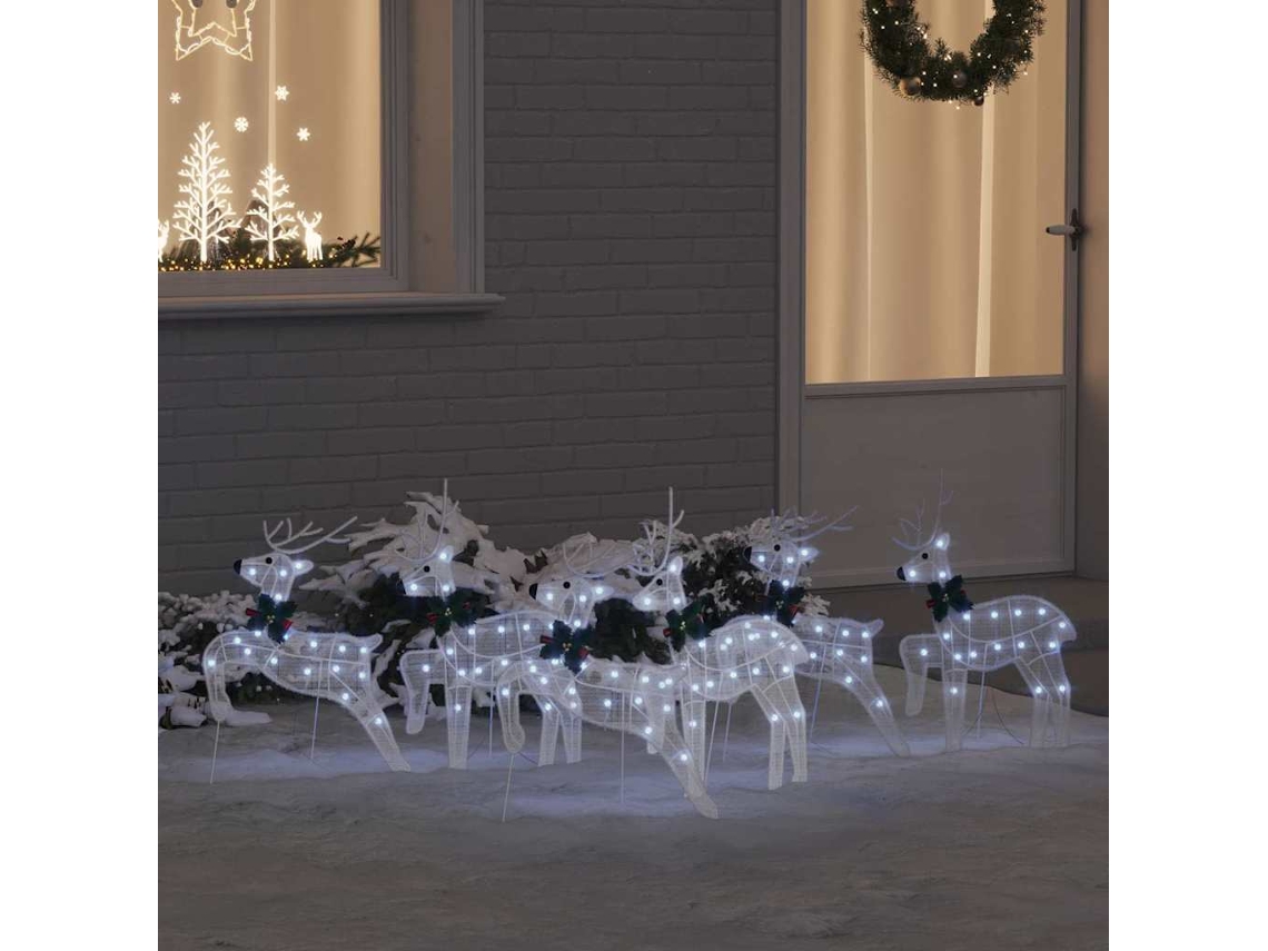 Conjunto De 6 Renas De Natal Led Pangivo Em Tecido Branco